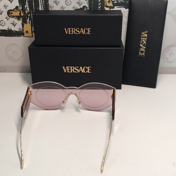 New Versace™ VE2276 Damier Women’s Sunglasses – Rimless Pink Metal main image 4